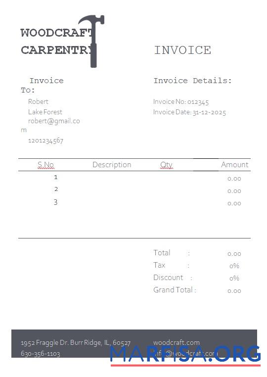 Realistic Free Carpentry Invoice Template